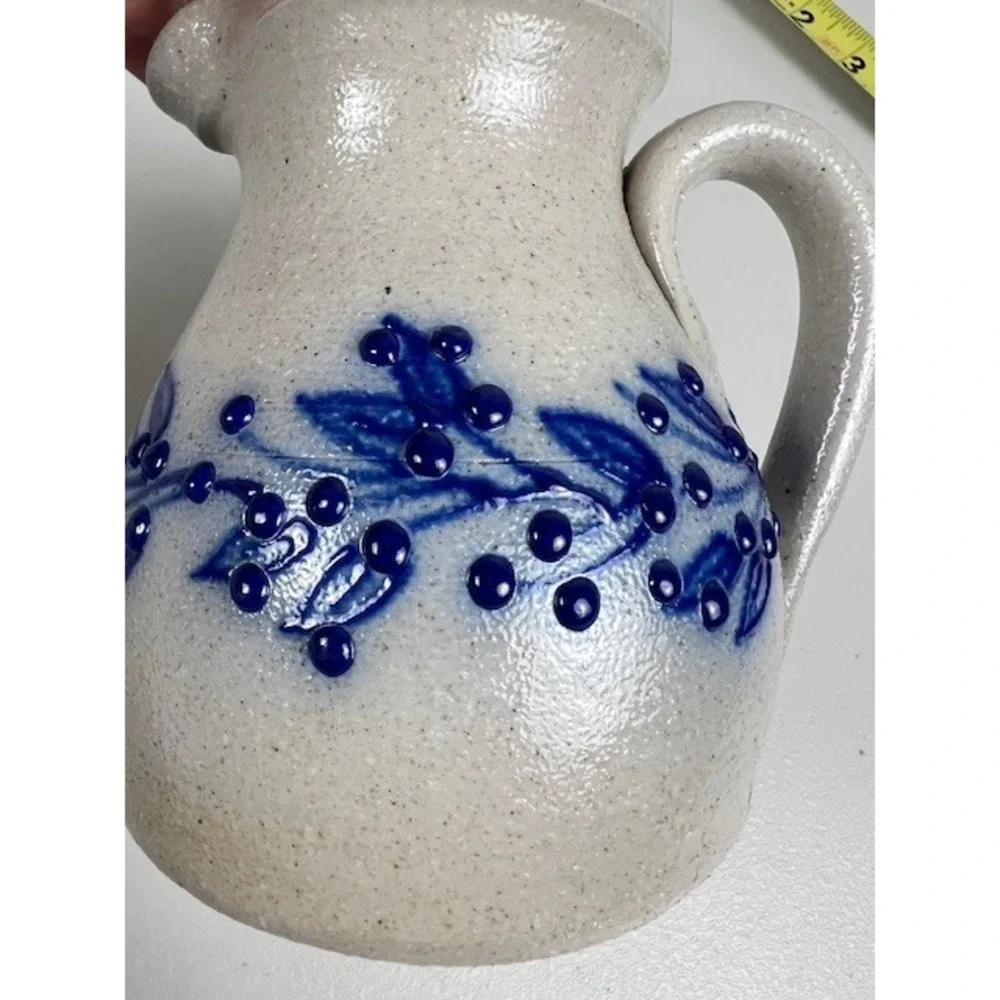 Salmon Falls Stoneware 2001 Small Pitcher Creamer Blue Berry Vine Salt Glazed NH